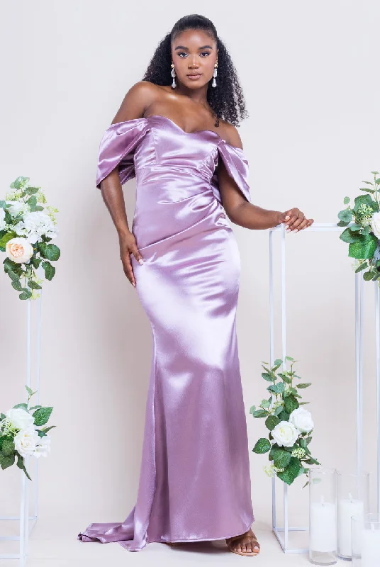 Little Black Women Dress with Sequins for a Glamorous Night OutGoddiva Off Shoulder Satin Maxi With V Neck - Rosepink