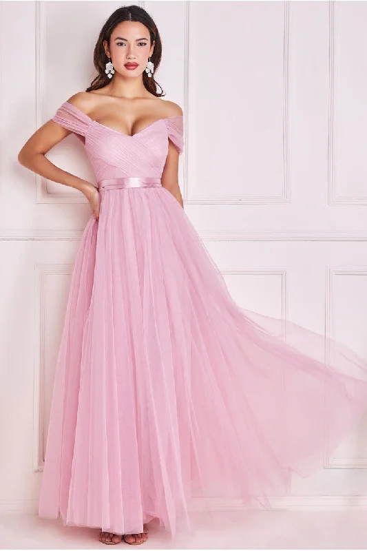 Pleated Women Dress with a Timeless and Elegant TextureGoddiva Off The Shoulder Princess Maxi Dress - Blush