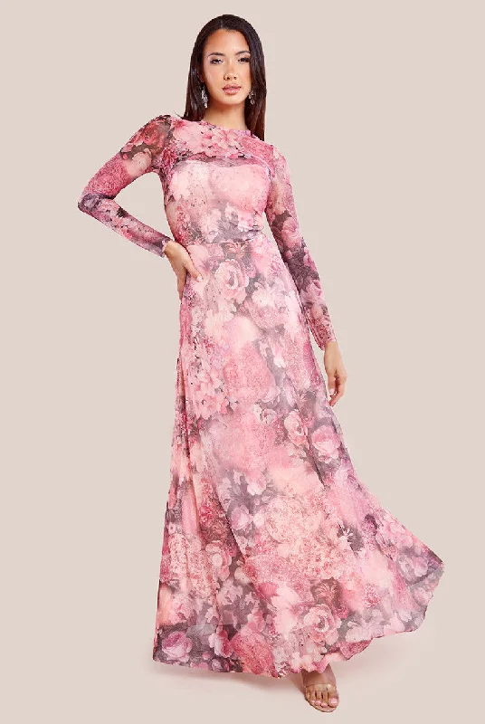 Wrap - Style Women Dress with Adjustable Fit for All Body TypesGoddiva Printed Soft Mesh A-Line Maxi Dress - Blush