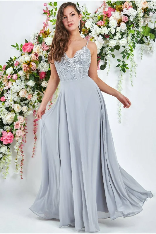 Lace - Embellished Women Dress for an Elegant and Sophisticated AppearanceGoddiva Scallop Lace Chiffon Maxi - Grey