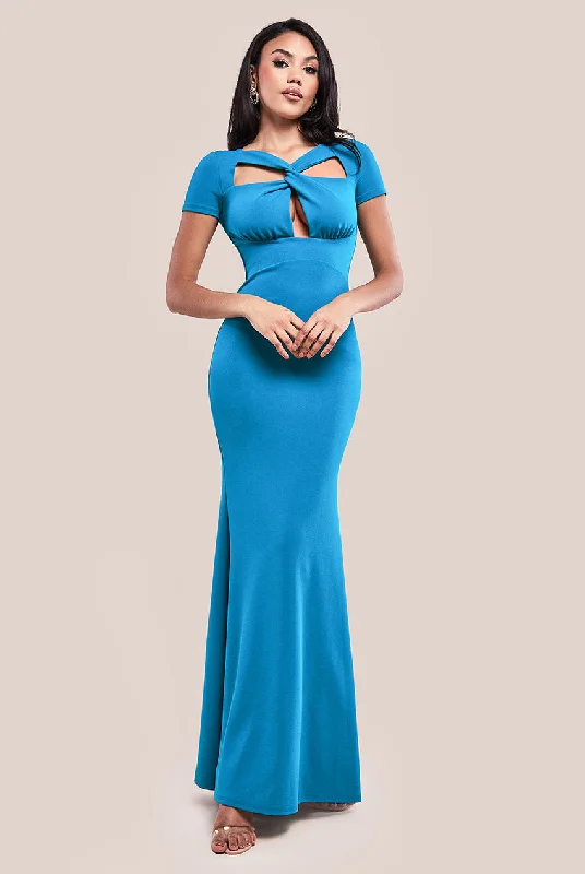 Ball Gown Women Dress with a Full Skirt for a Princess - like LookGoddiva Scuba Crepe Twist Cutout Maxi Dress - Teal Blue