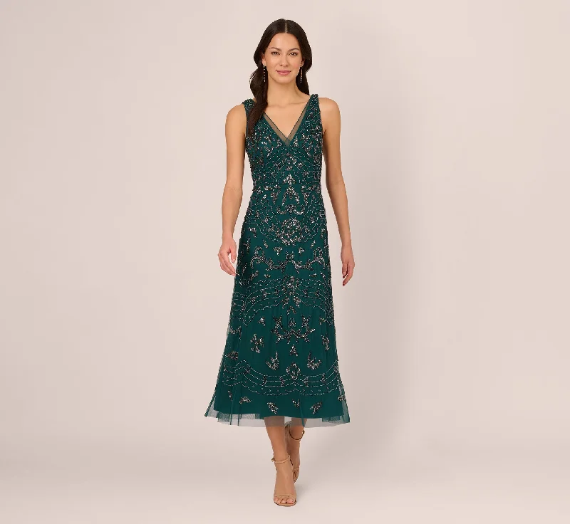 Strapless Women Dress with a Built - in Bra for Comfort and SupportHand-Beaded Ankle-Length Dress In Gem Green