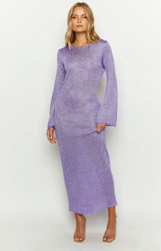 Backless Women Dress for a Sexy and Alluring Look at Evening EventsKendrick Purple Sequin Knit Long Sleeve Maxi Dress