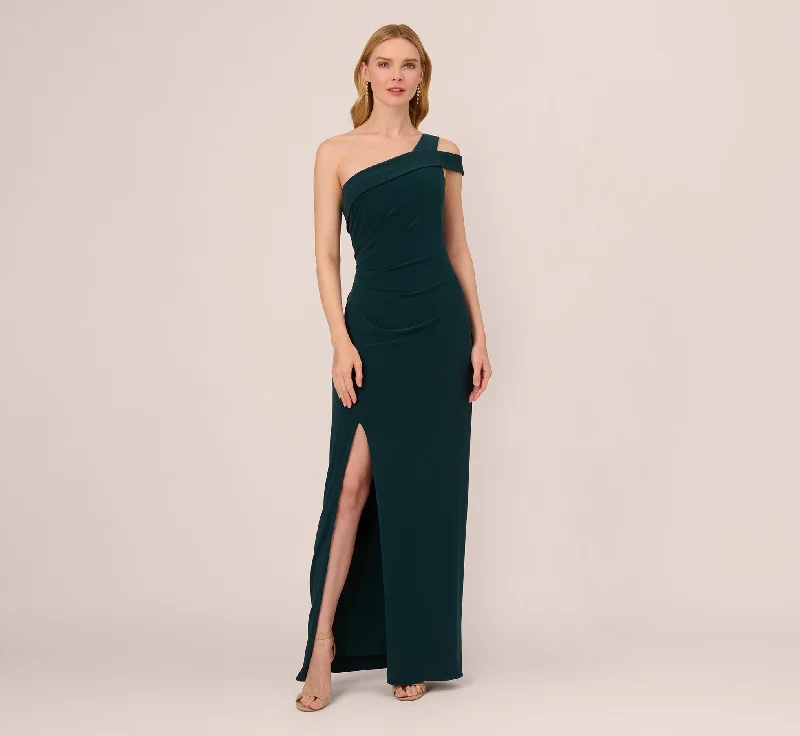 Halter Neck Women Dress to Show Off the Shoulders and NecklineOne Shoulder Column Gown With Cutout Shoulder In Hunter