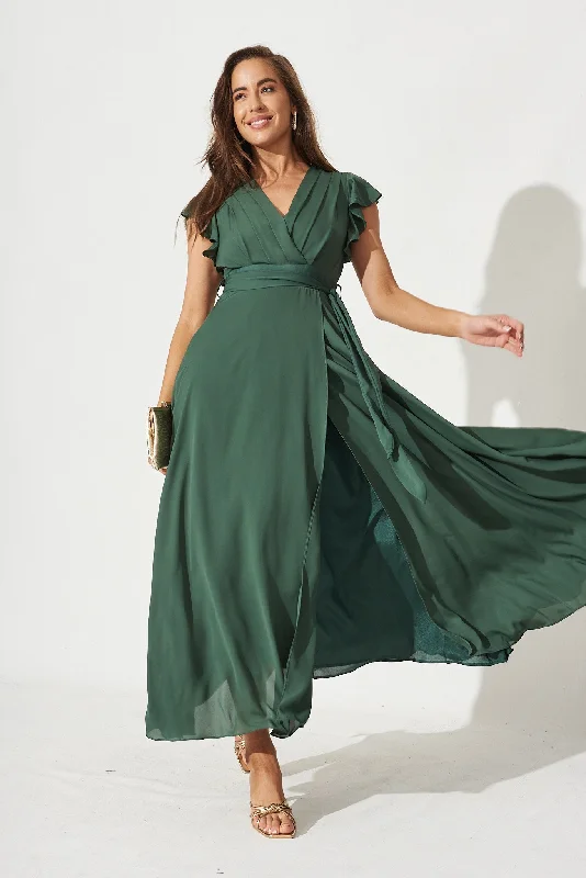 Printed Abstract Women Dress for a Modern and Artistic AppealWynter Maxi Dress in Green Chiffon