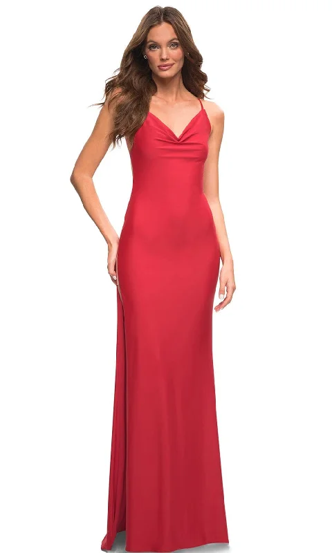 Pleated Women Dress with a Timeless and Elegant TextureLa Femme 30437 - Skyscraper Slit Sheath Gown