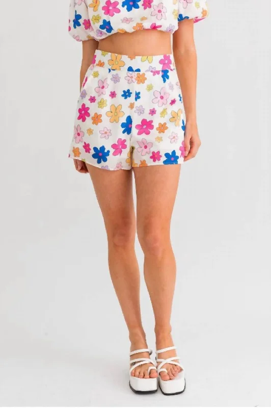 High - Waisted Women Shorts for a Retro and Flattering LookMulti Color Floral Shorts In Multi-Colored