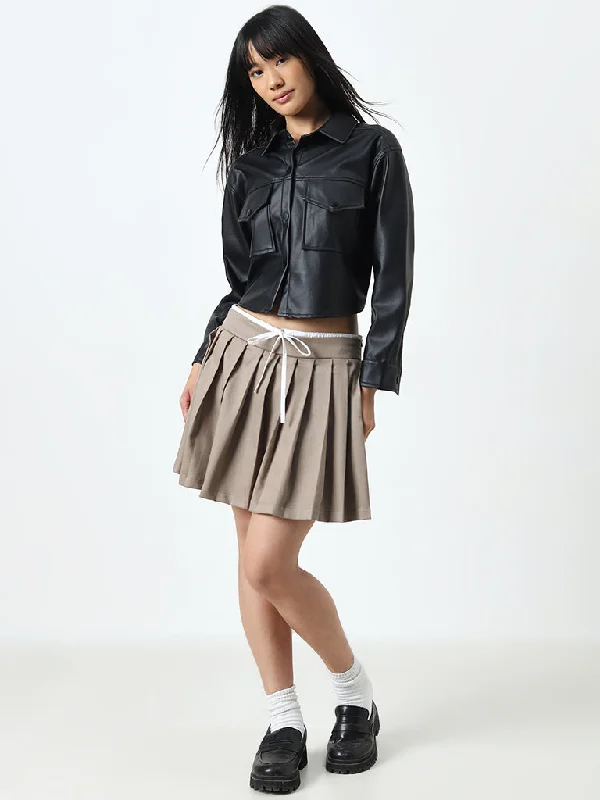 Tie - Waist Women Shorts for a Customizable FitNuon Beige High-Rise Pleated Skirt