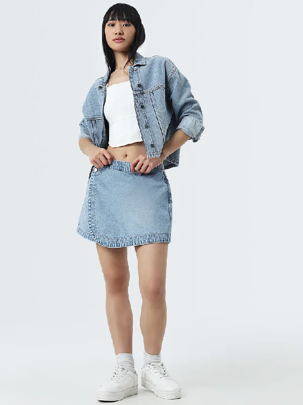 Tie - Waist Women Shorts for a Customizable FitNuon Blue Denim High-Rise Skorts