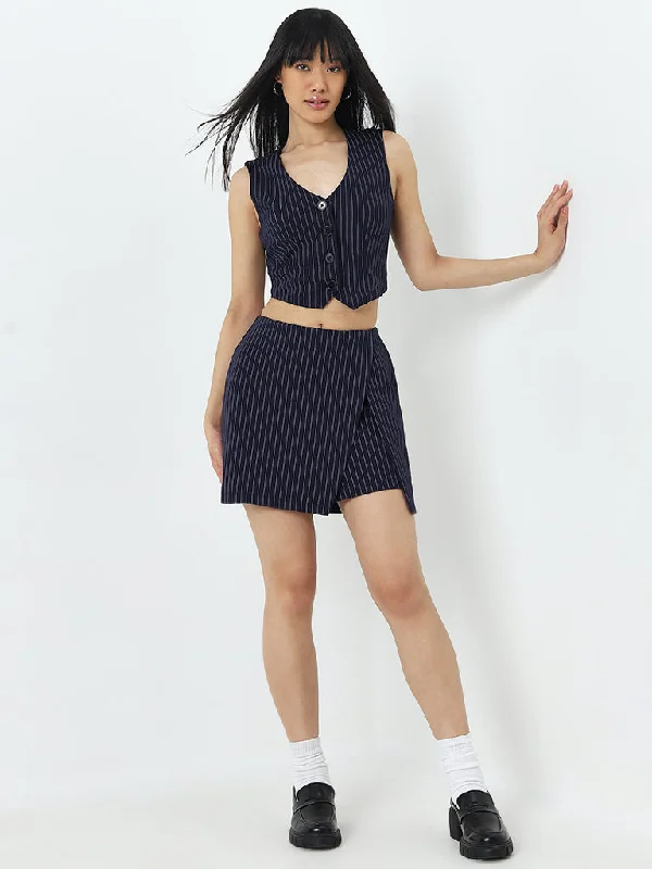 Bermuda Women Shorts for a Classic and Sophisticated LookNuon Navy Pinstripe Detailed High-Rise Skort