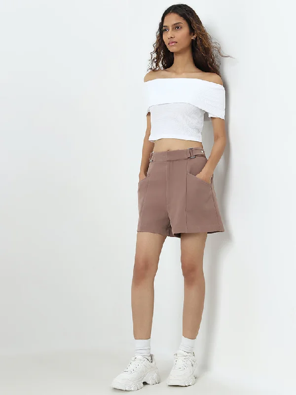 Leather Look Women Shorts for an Edgy and Chic StyleNuon Taupe High-Rise Shorts