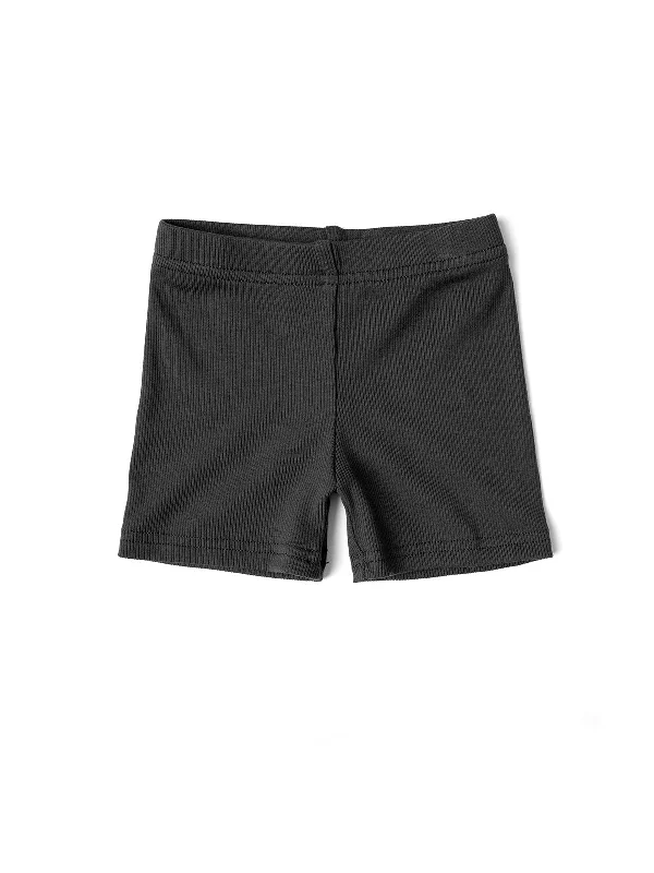 Twill Women Shorts with a Smooth Texture and DurabilityRibbed Biker Short - Charcoal