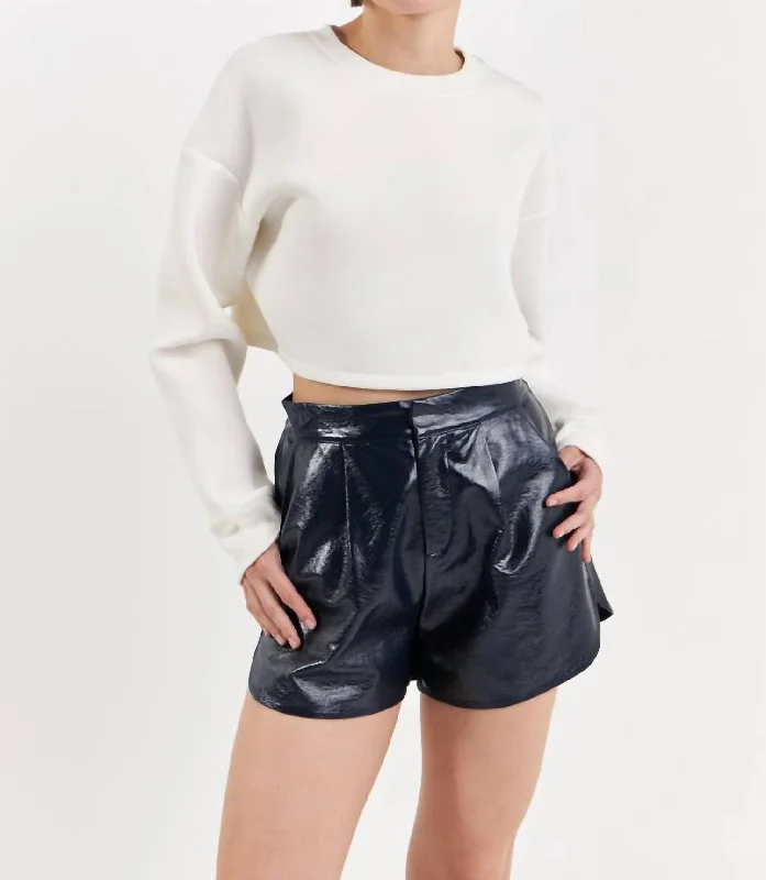 Stretchable Women Shorts for Maximum MobilityShiny Pu Shorts In Navy