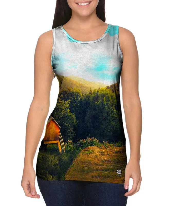 Plus Size Women's Ruffled Hem Tank Tops with Floral PrintsStephy Pariande Marzian - "Unsplash Forest Morning"