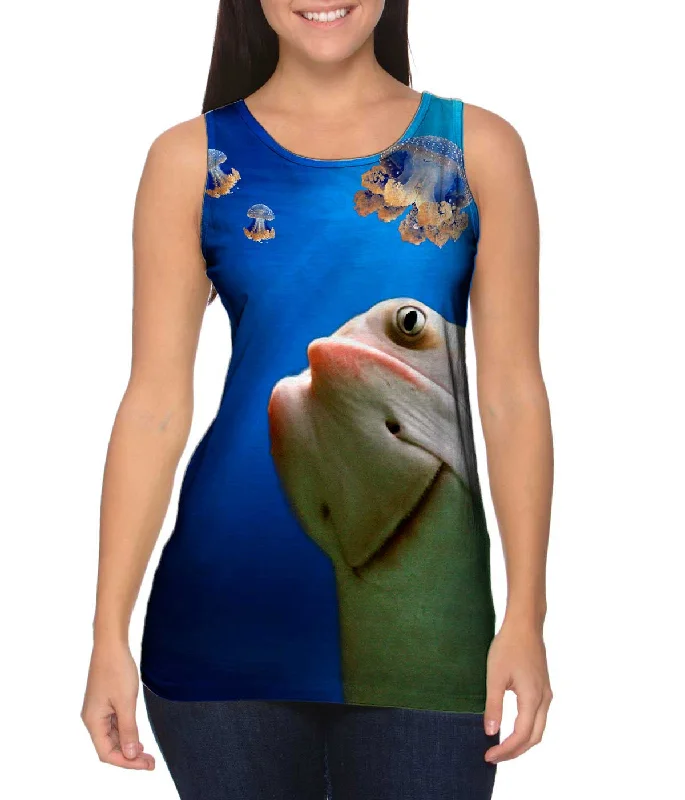 Mock Neck Women's Performance Tank Tops for CyclingStingray Jellyfish Underwater