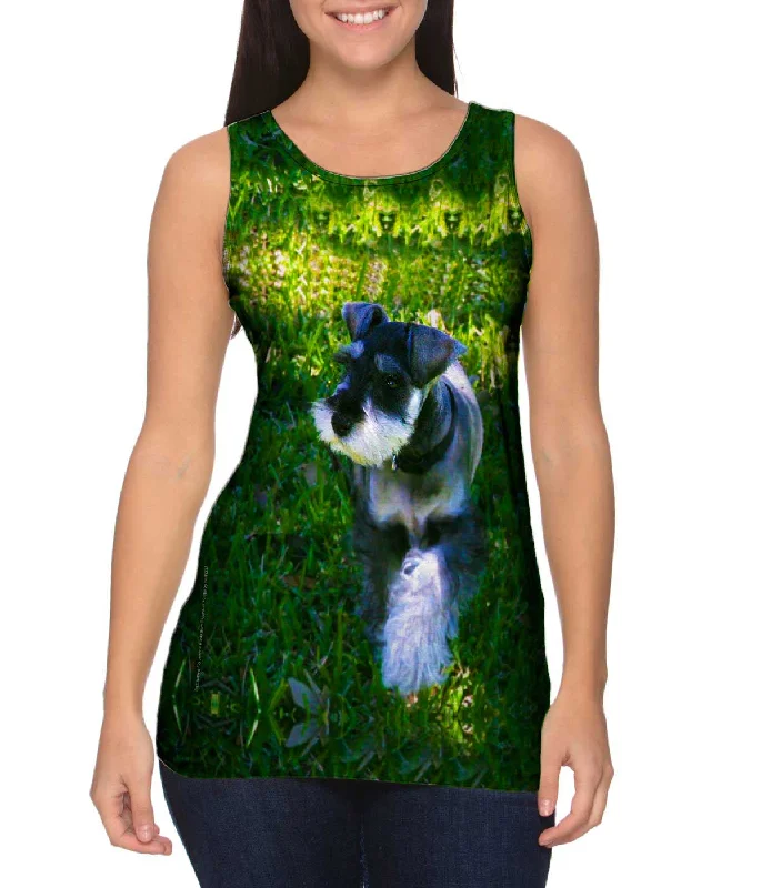 Plus Size Women's Ruffled Hem Tank Tops with Floral PrintsStrolling Schnauzer