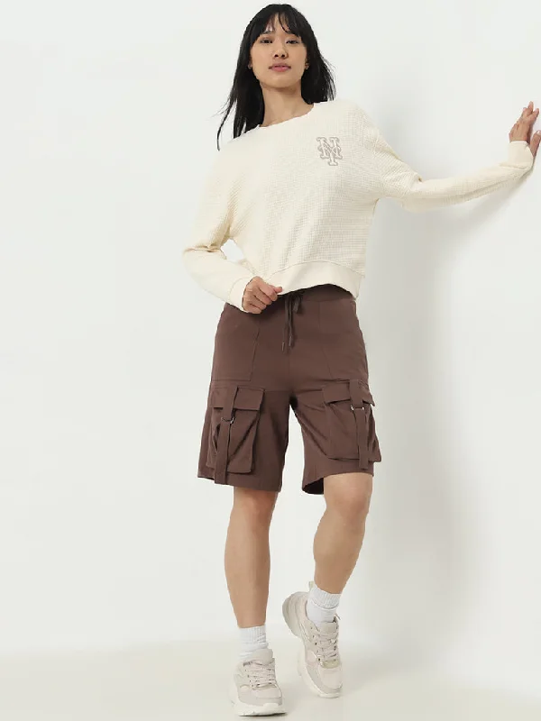 Linen Women Shorts for Breathable Comfort in Hot WeatherStudiofit Brown Cargo Style High-Rise Cotton Shorts