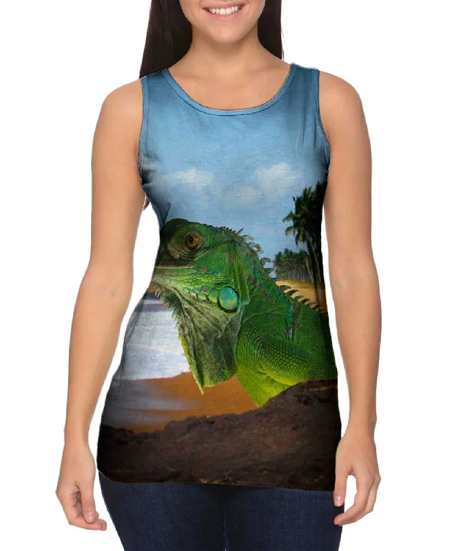 Women's Cropped Tank Tops with Vintage Band LogosSun Bath Iguana