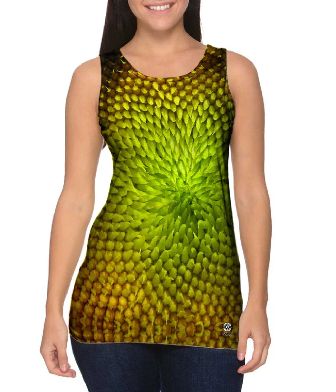 Plus Size Women's Criss - Cross Back Tank Tops in Neon ColorsSunflower Abstract