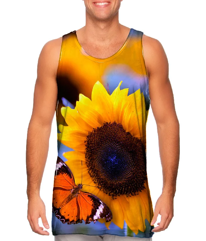 V - Neck Women's Moisture - Wicking Tank Tops for RunningSunflower Butterfly