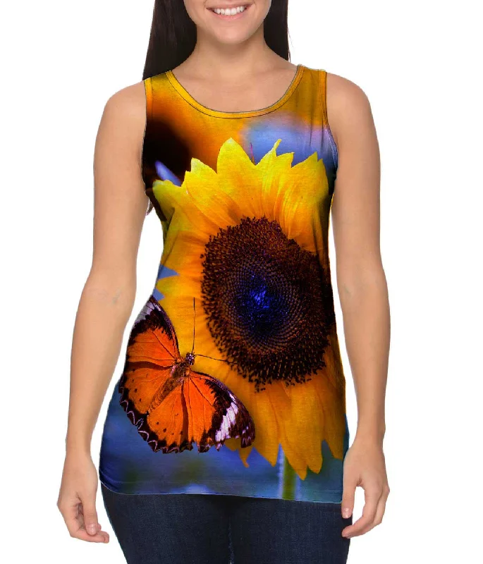 Women's Sleeveless Ribbed Tank Tops for a Trendy LookSunflower Butterfly