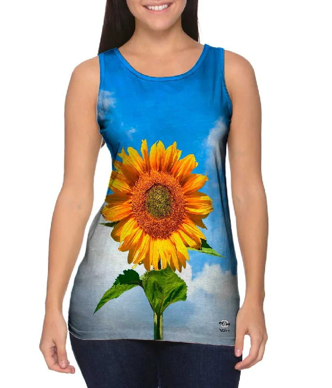 Plus Size Women's Ruffled Hem Tank Tops with Floral PrintsSunflower Sky