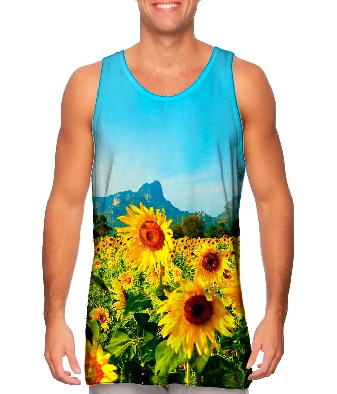 Scoop Neck Women's Linen Blend Tank Tops for SummerSunflowers Montain View Thailand