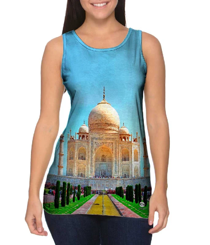 Plus Size Women's Side - Slit Tank Tops in Metallic ShadesSunny Day Taj Mahal India