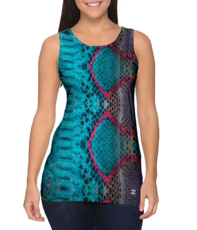 Plus Size Women's Puff - Sleeve Tank Tops in Pastel HuesSunrise Snake Bi Color Skin Pattern Jumbo