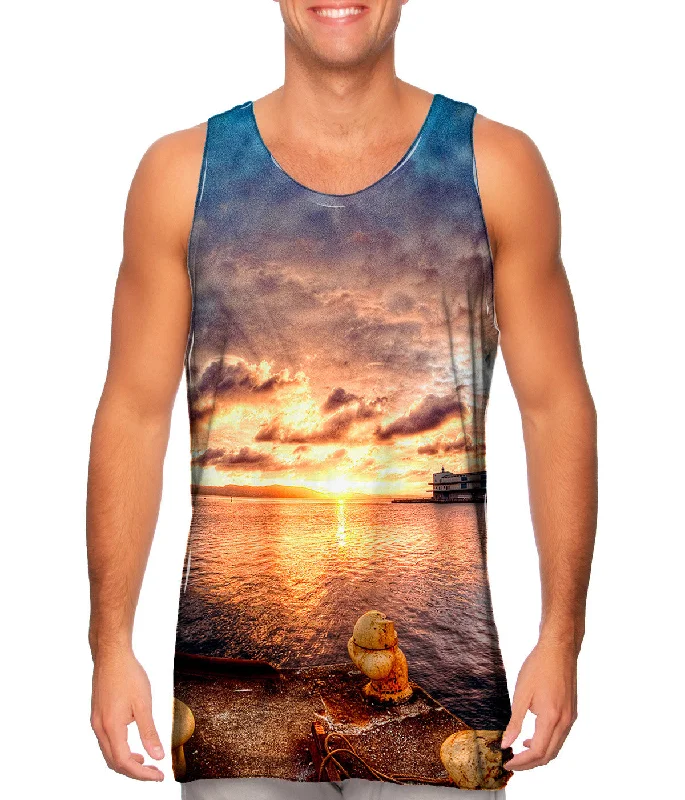 Women's Longline Tank Tops with Abstract PrintsSunset Dock Port