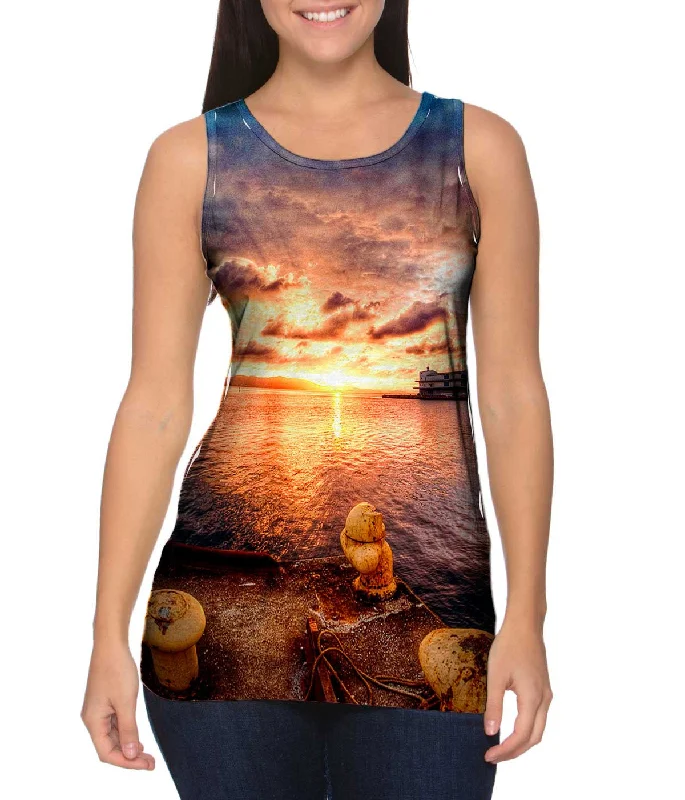 High - Neck Women's Silk Blend Tank Tops for a Luxurious FeelSunset Dock Port