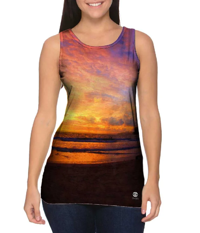 Plus Size Women's Ruffled Hem Tank Tops with Floral PrintsSunset In Railay Ii