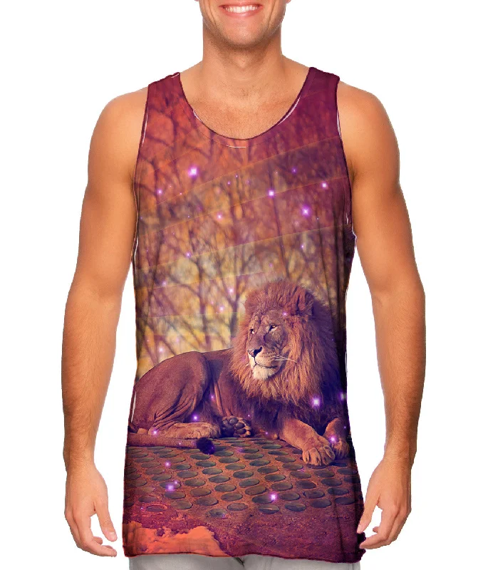 Plus Size Women's Side - Slit Tank Tops in Metallic ShadesSunset Lion