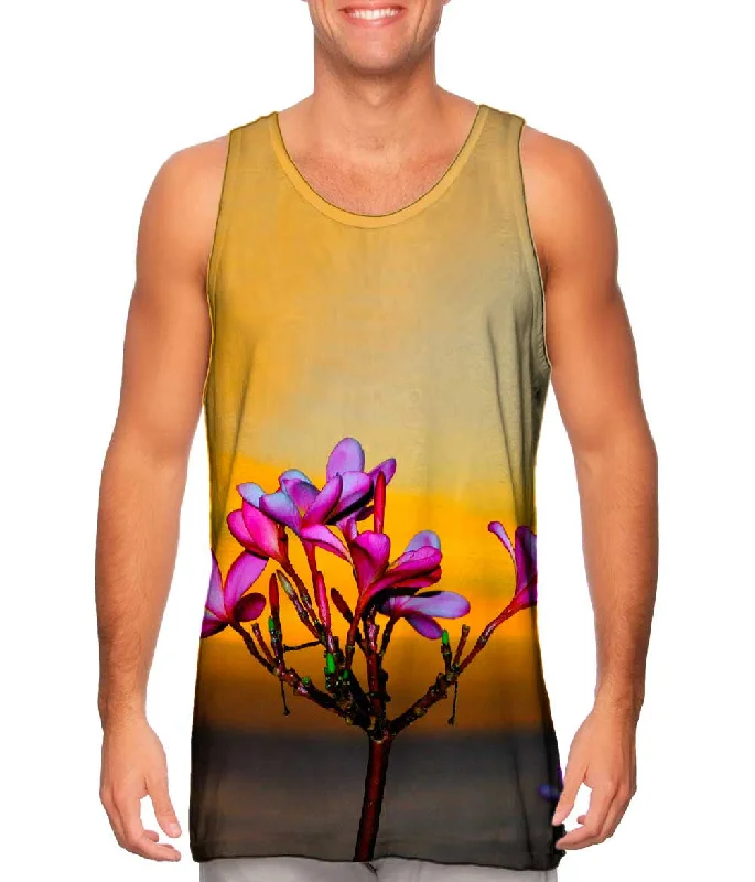 Mock Neck Women's Performance Tank Tops for CyclingSunset With Frangipani Blossoms In Labuan Bajo