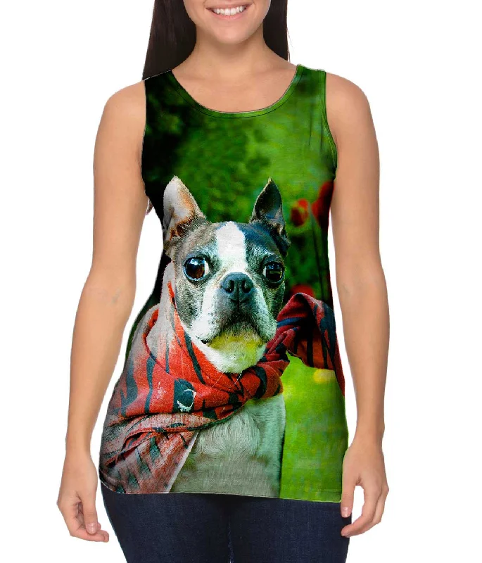 Scoop Neck Women's Linen Blend Tank Tops for SummerSuper Hero Boston Terrier