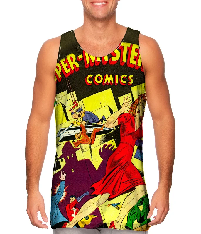 Plus Size Women's Side - Slit Tank Tops in Metallic ShadesSuper Mystery Comic Retro