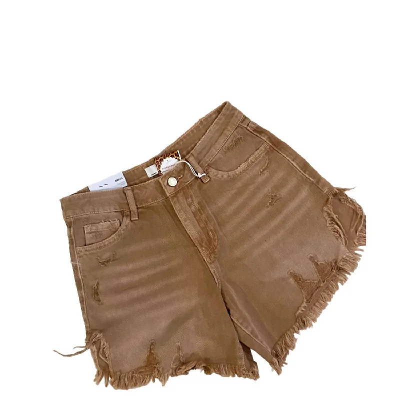 Printed Animal Print Women Shorts for a Wild and Stylish AppearanceWomen's High Rise Distressed Shorts In Brown