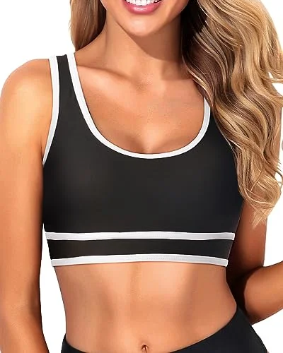 Sustainable bikini made from recycled materials for eco - conscious beachgoersScoop Neck Bikini Top Colorblock Crop Top