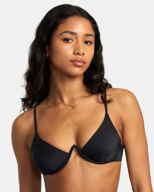 String bikini for a minimalistic and sexy beach styleSolid Inverted V-Wire Bra Bikini Top - Black