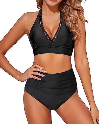 Monokini - style bikini with a unique one - piece - meets - bikini designWomen's High Waisted Two Piece Swimsuits Halter Tummy Control Bikini Sets