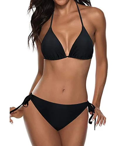 Maternity bikini for expecting mothers to enjoy the beach comfortablyTwo Piece Halter Cheeky Triangle Bikini Bathing Suit-Black